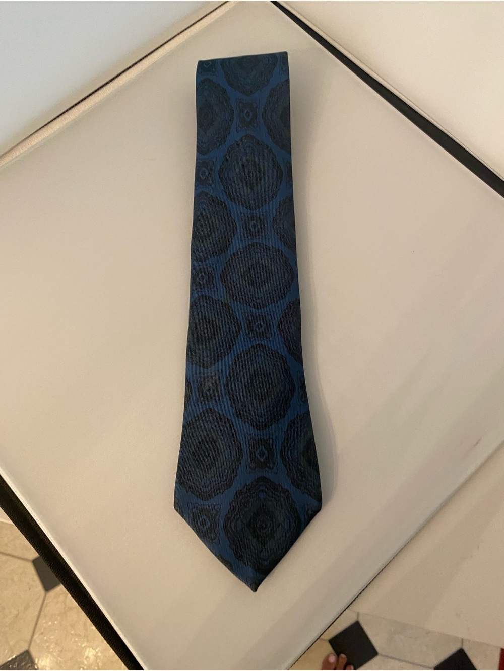 Vintage Gucci Blue and Black Geometric Silk Tie, luxury